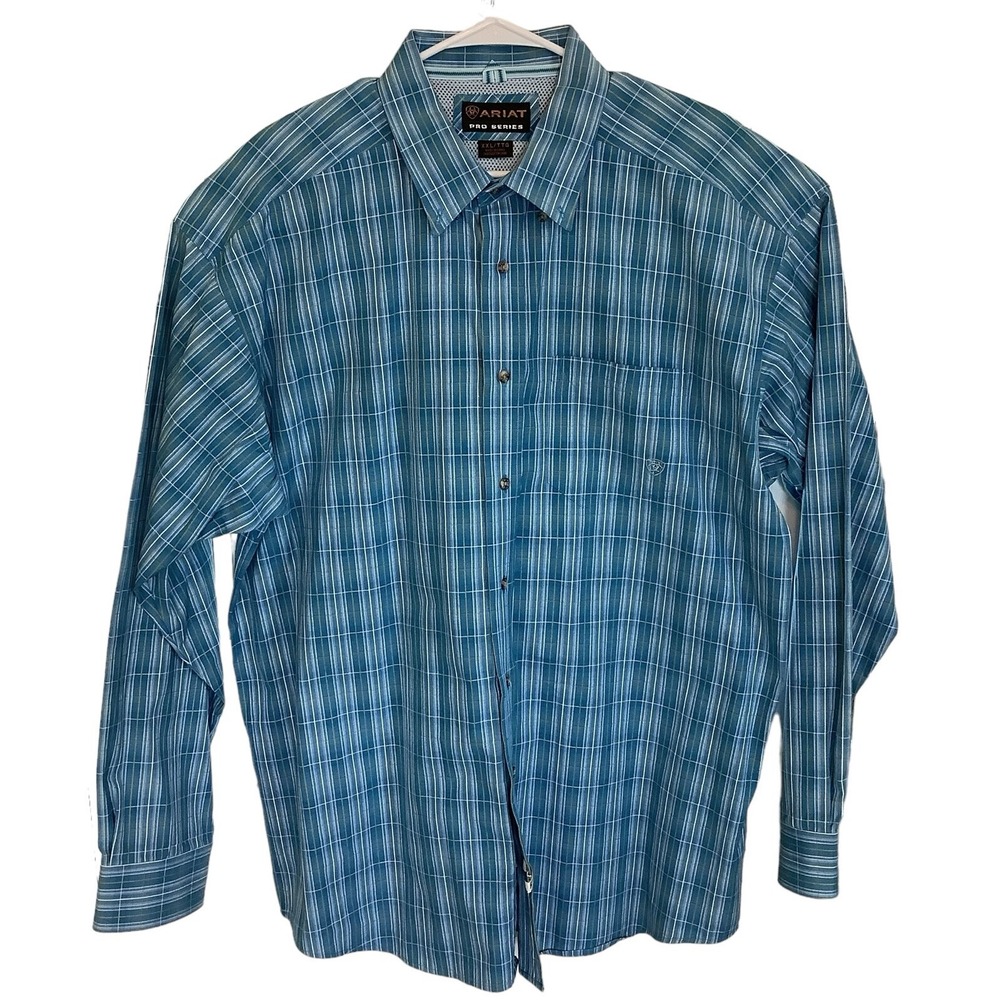Ariat Pro Series Shirt Mens 2XL Plaid Button Up Western Work Long Sleeve Blue